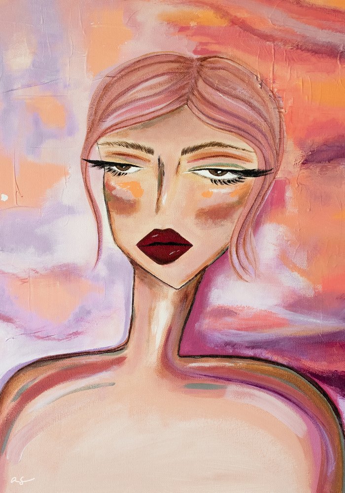 Ritratto con capelli rosa malinconici da Amy Straley