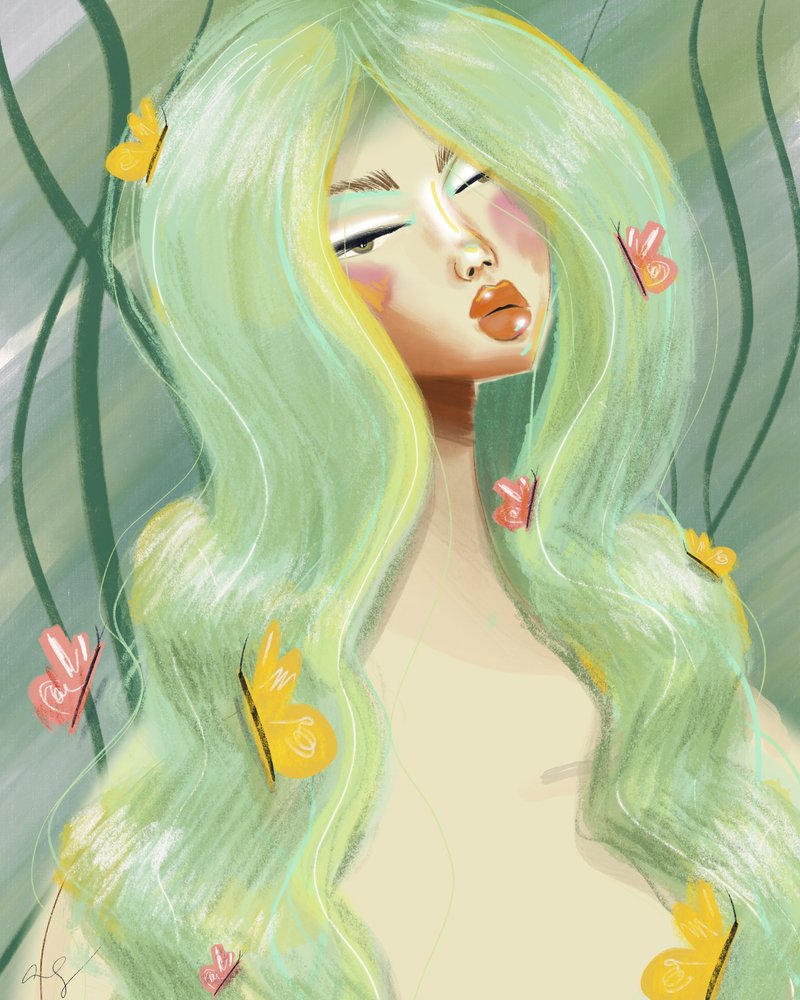 Farfalle verdi e serene tra i capelli da Amy Straley