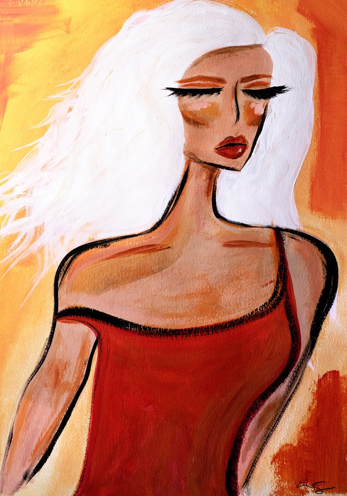 Donna elegante in rosso da Amy Straley