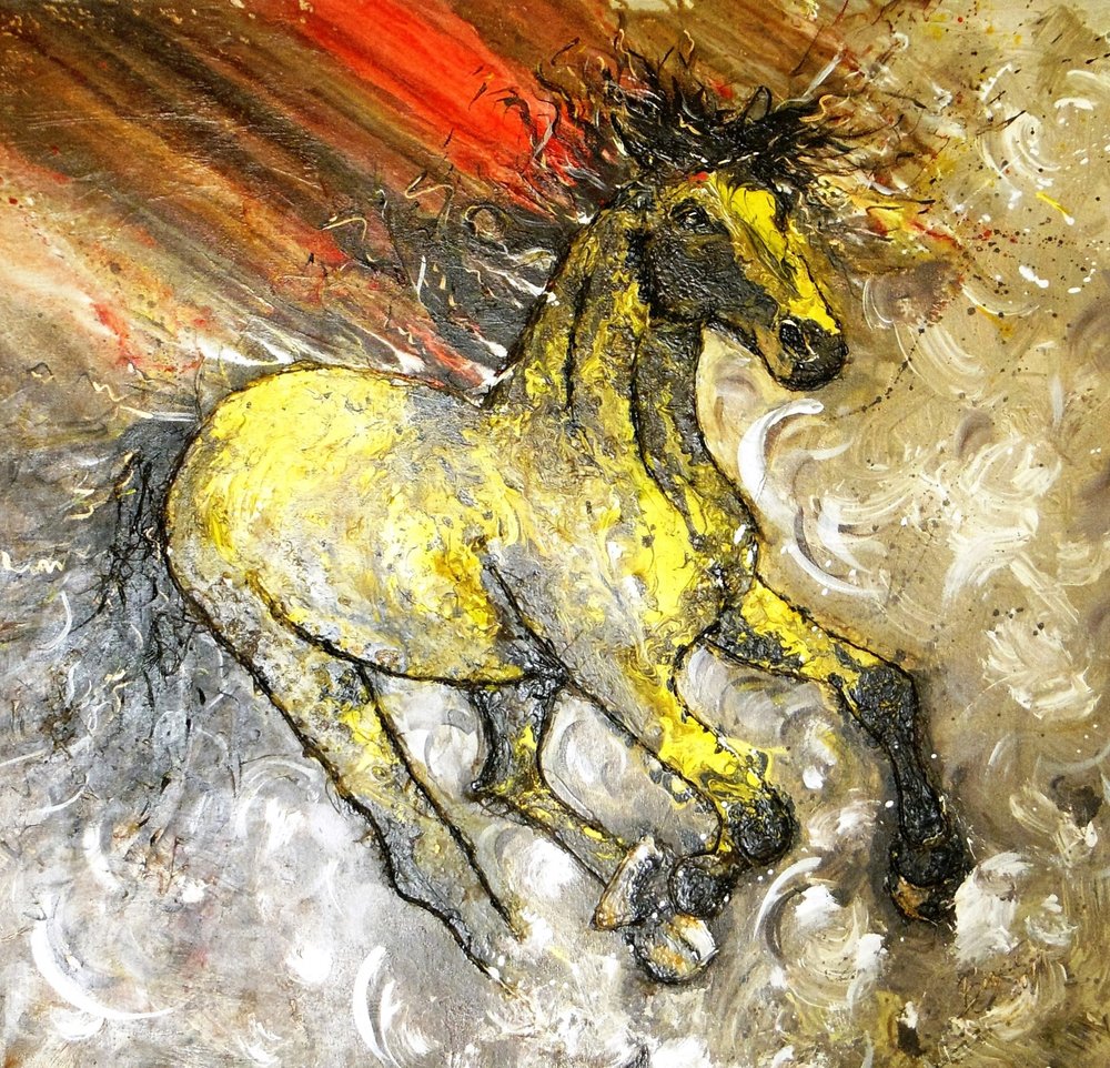 Cavallo giallo dinamico da Anda Bieza