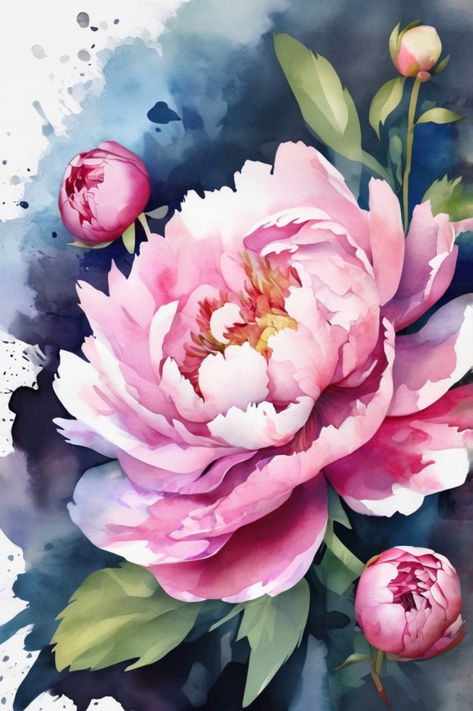 Acquerello di peonia rosa da Anda Bieza