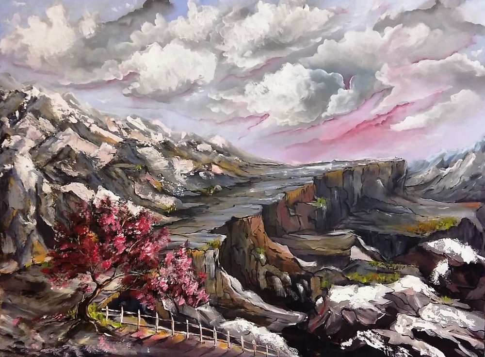 Un paesaggio montano dai colori vivaci da Anda Bieza