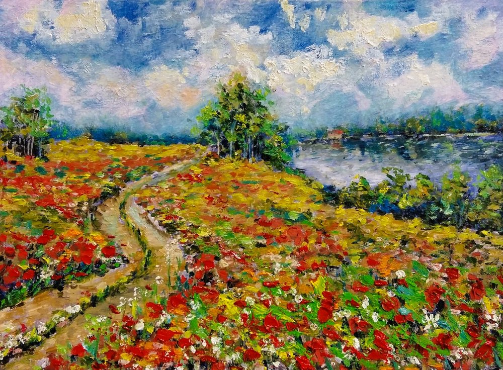 Sentiero dei papaveri dai colori vivaci da Anda Bieza