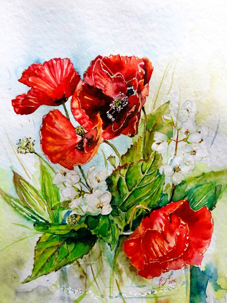Bouquet di papaveri rosso vivo da Anda Bieza