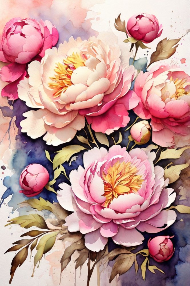 Peonie dai vivaci colori ad acquerello da Anda Bieza