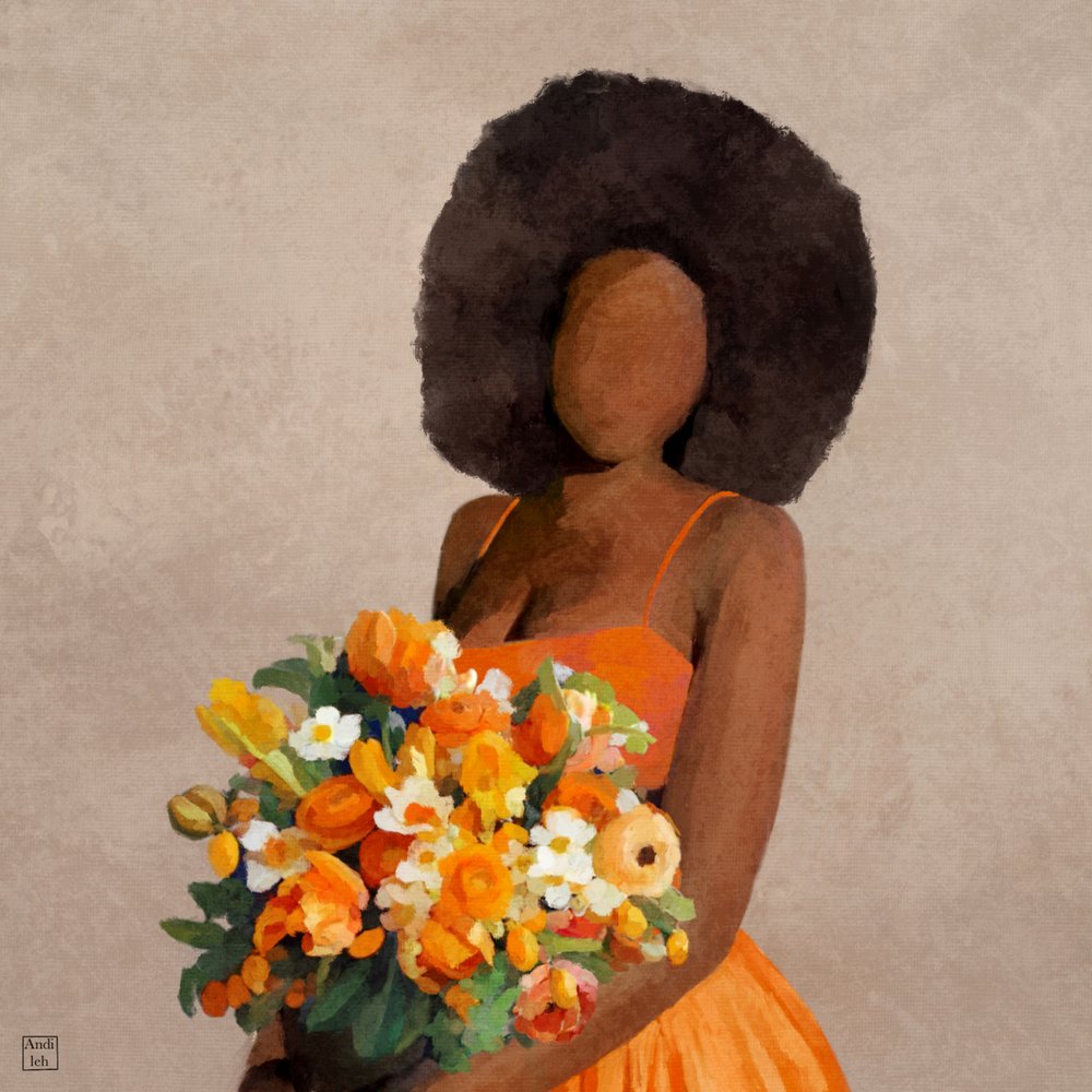 Afro floreale dai colori vivaci da Andile Bokweni