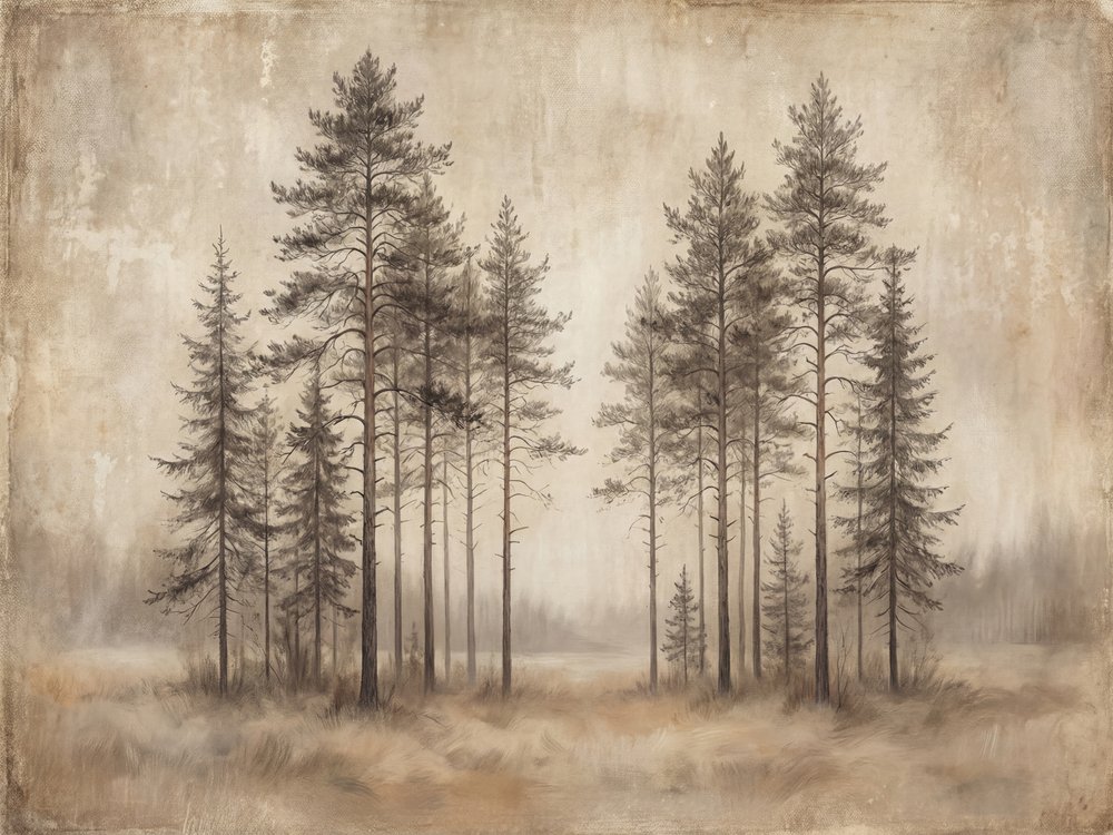 Schizzo di una foresta di pini avvolta nella nebbia da Andreas Magnusson
