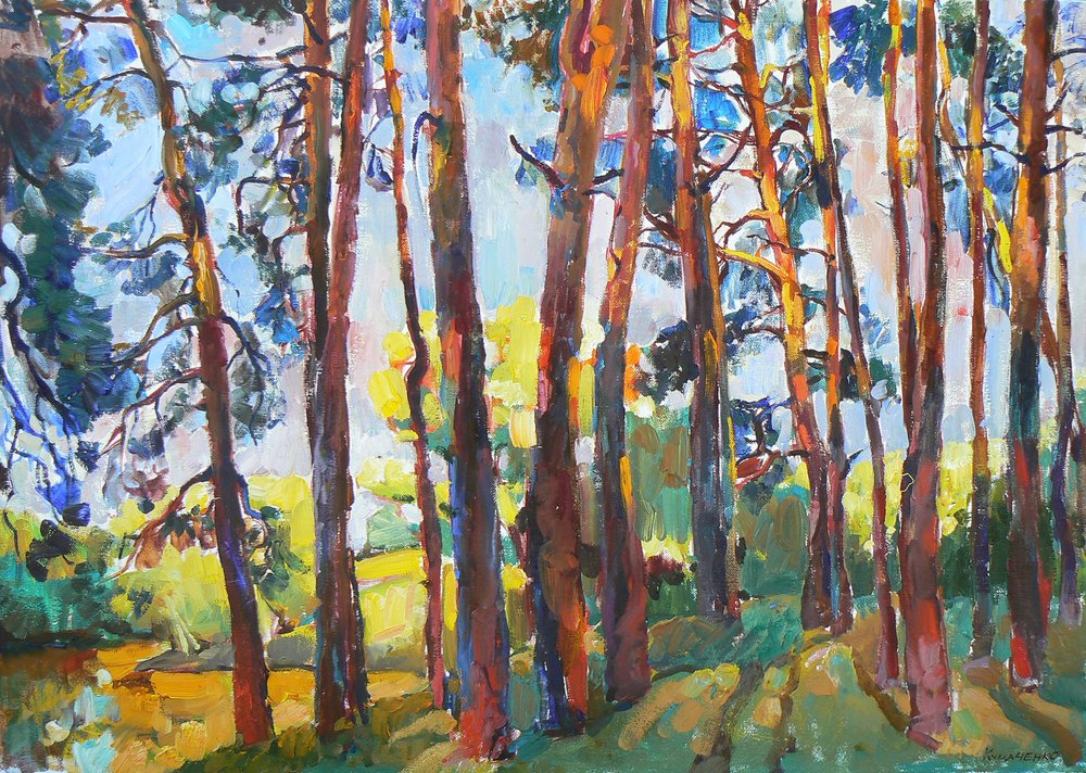 Sentiero nella foresta illuminato dal sole da Andrii Kutsachenko