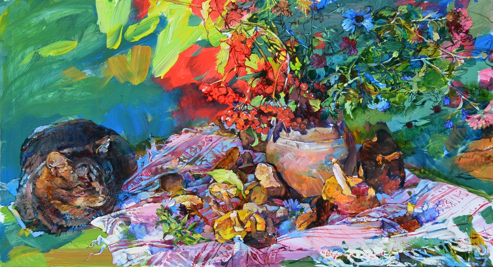 Viva natura floreale con gatto da Andrii Kutsachenko