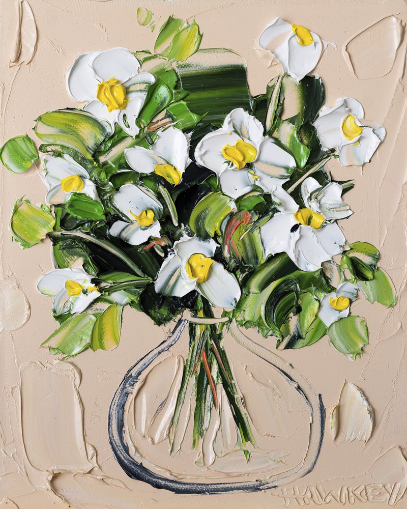 Bouquet bianco con effetto materico da Angela Hawkey