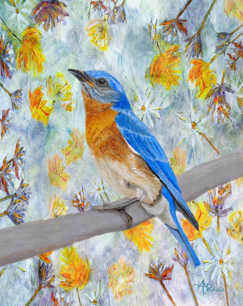 Un uccellino azzurro tra i fiori da Angeles M. Pomata
