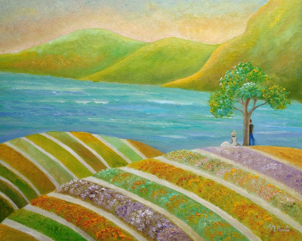 Campi colorati in riva al lago da Angeles M. Pomata