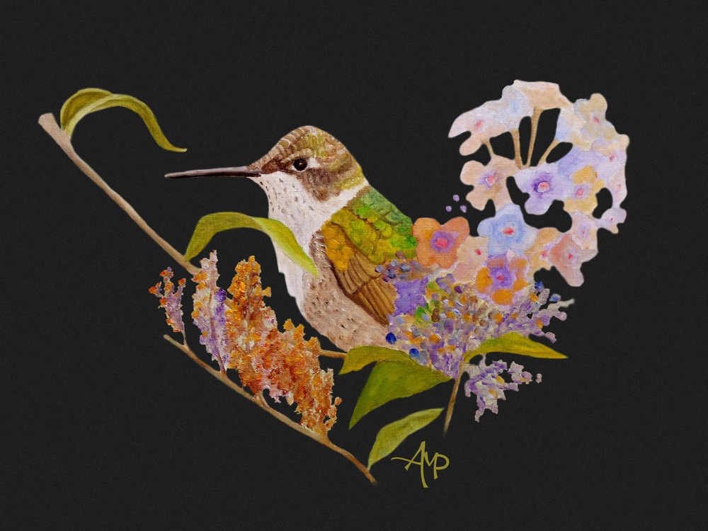 Fiori a forma di cuore di colibrì da Angeles M. Pomata