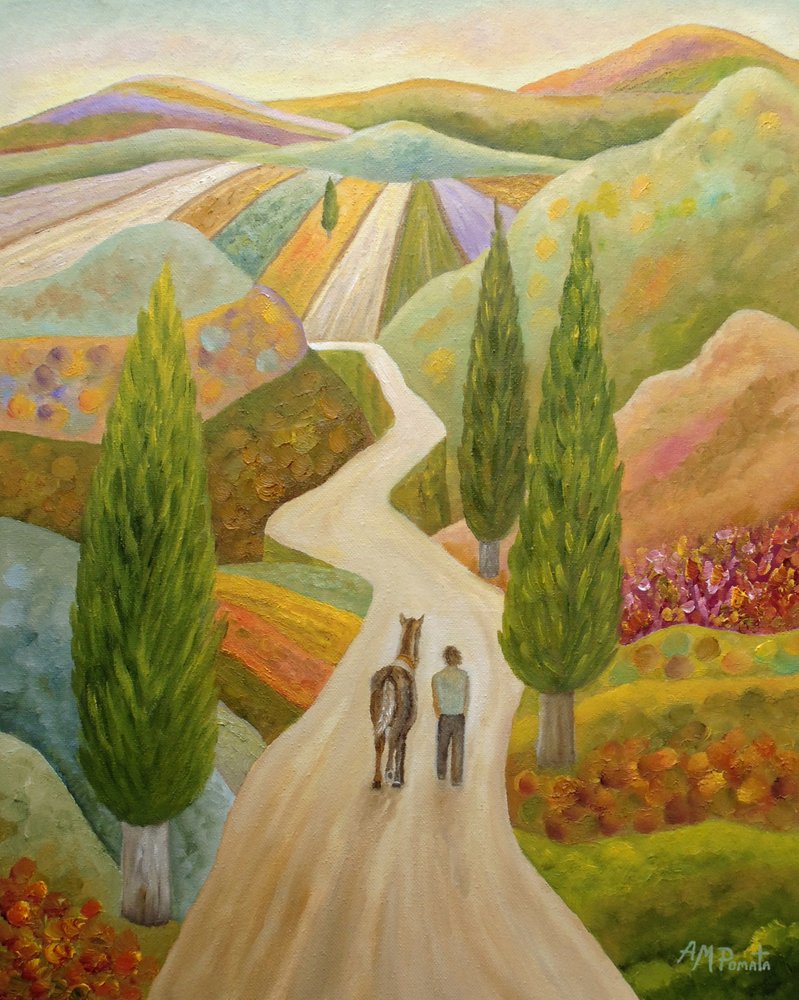 Uomo, Cavallo, Strada di campagna da Angeles M. Pomata