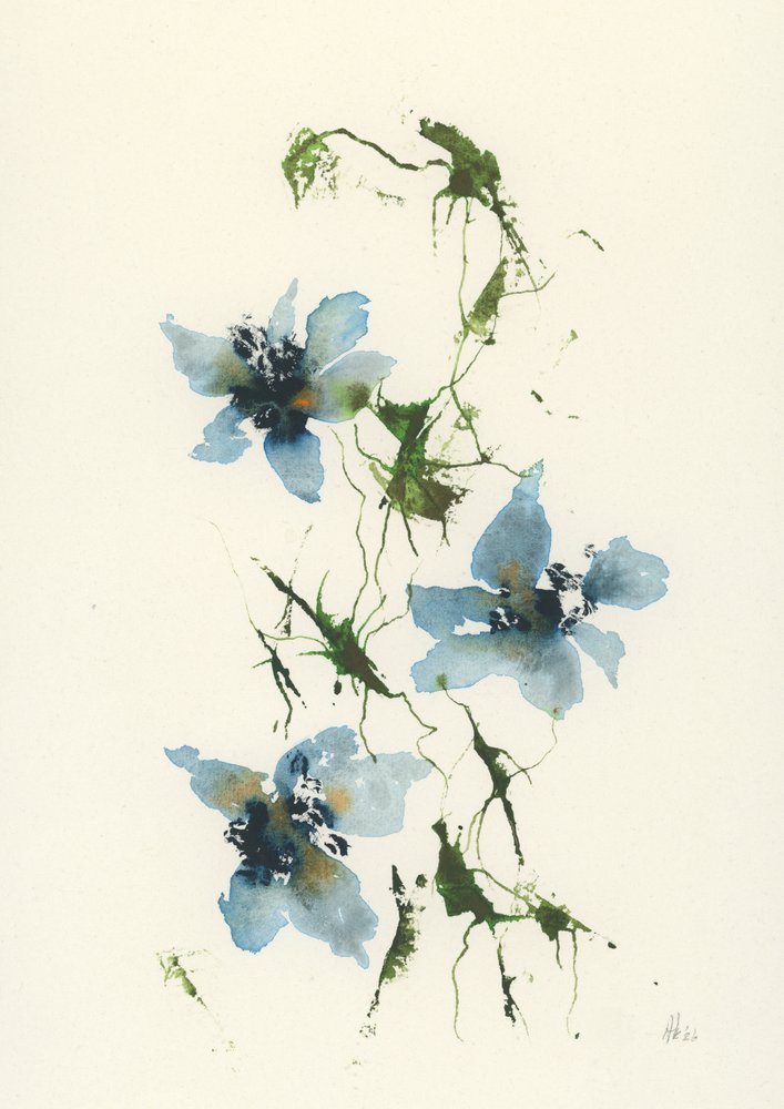 Fiori blu ad acquerello da Ankie Kooi
