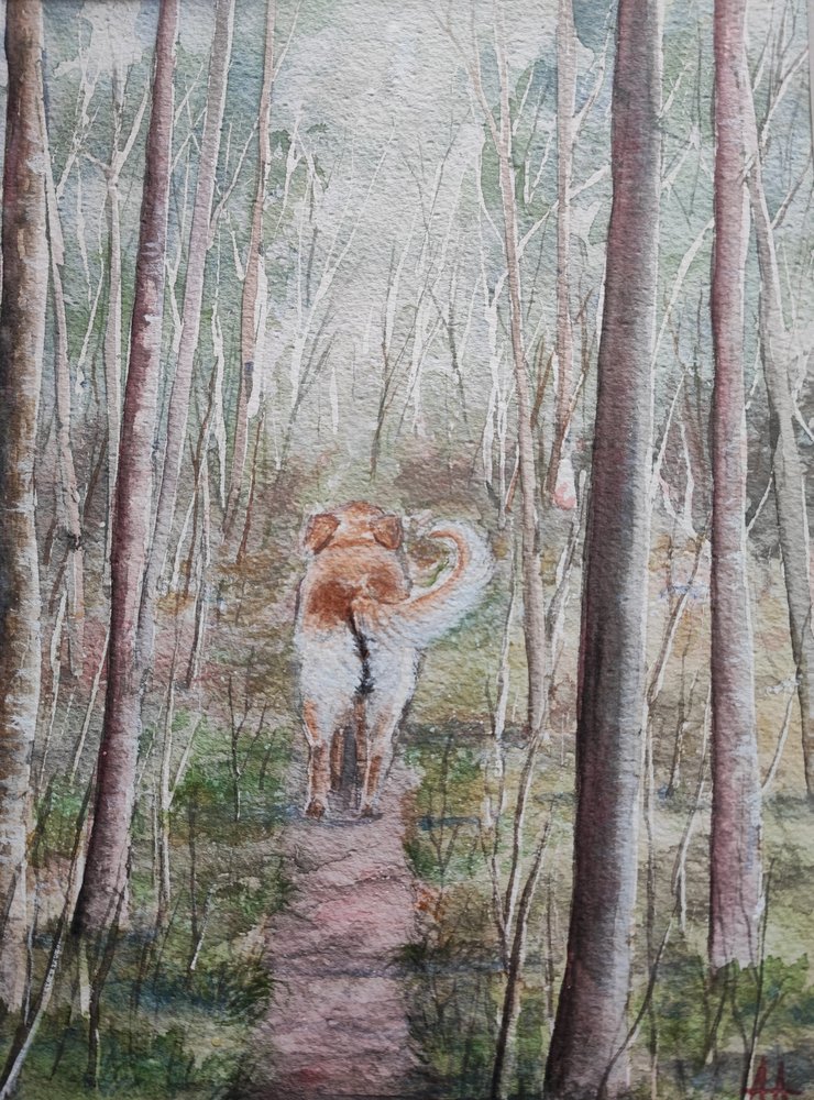 Passeggiata nel bosco con il cane da Annette Armitage