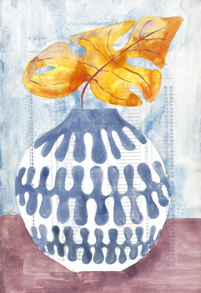 Vaso blu con foglia dorata da Annick