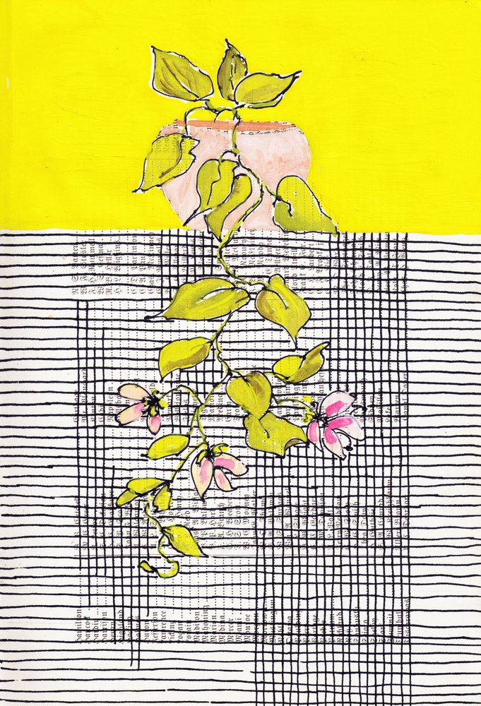 Rete geometrica con rampicante in fiore da Annick