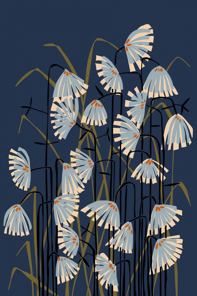 Fiori blu navy stilizzati da Annick