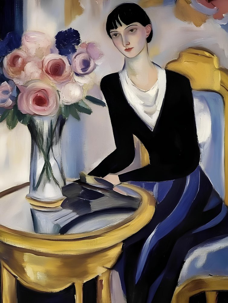Elegante signora con delle rose da Avanesova Elena