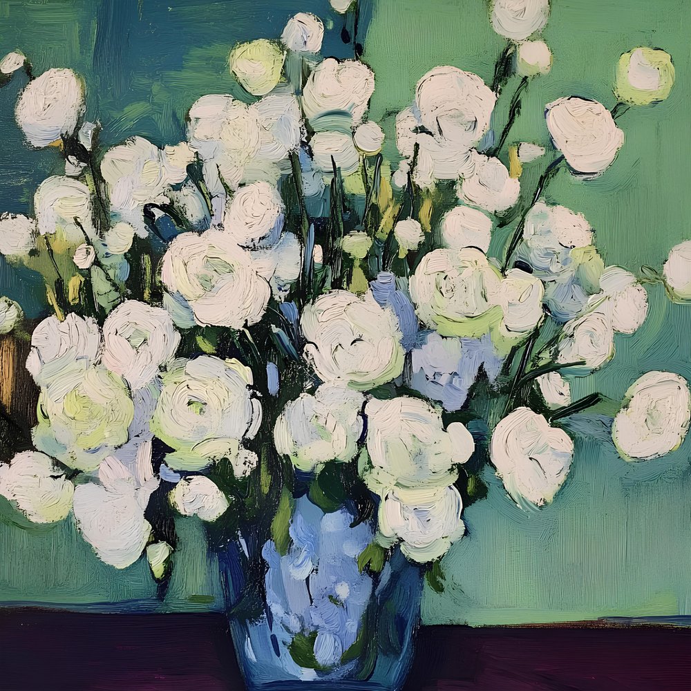 Fiori bianchi in un vaso blu da Avanesova Elena