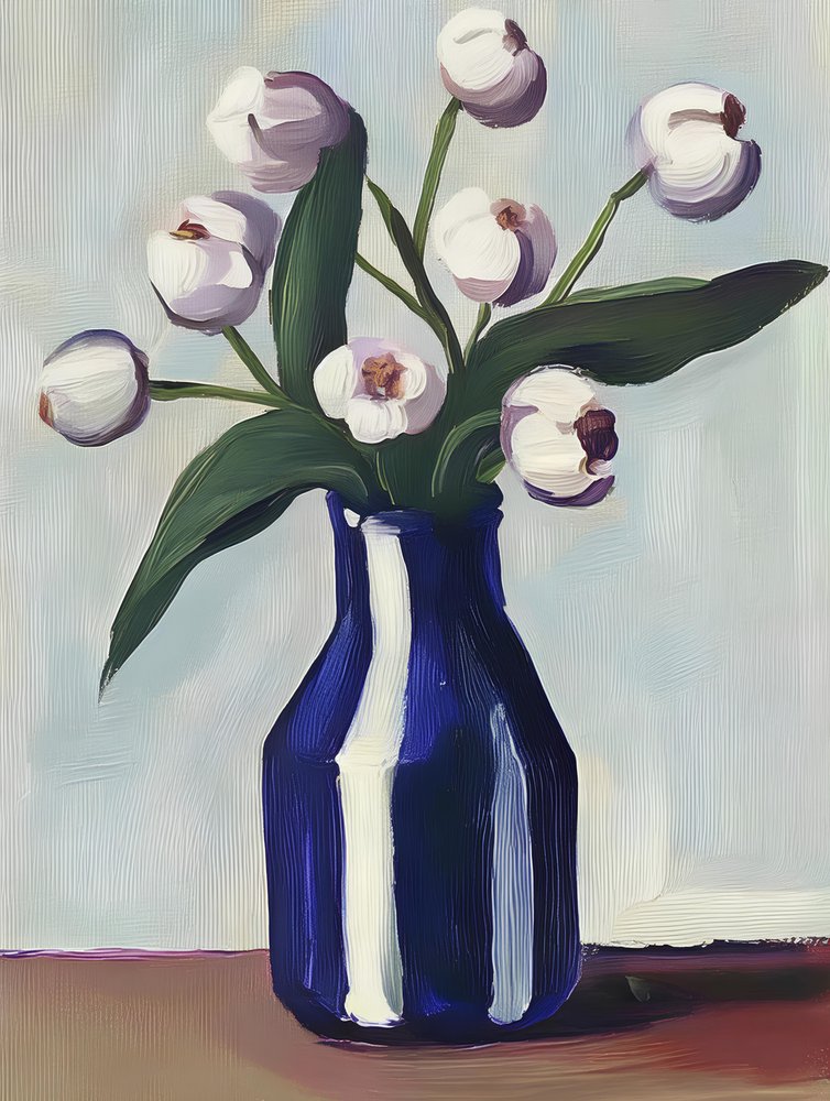 Fiori bianchi in un vaso blu da Avanesova Elena