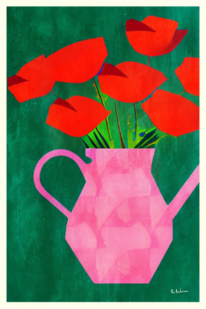 Papaveri rossi in un vaso rosa da Bo Anderson