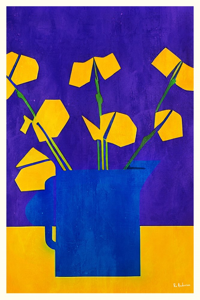 Fiori gialli, brocca blu da Bo Anderson