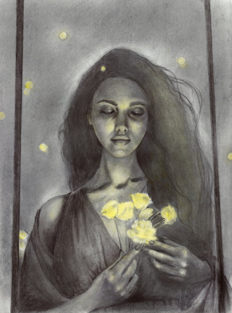 Donna da sogno e fiori luminosi da Christine Lindstrom