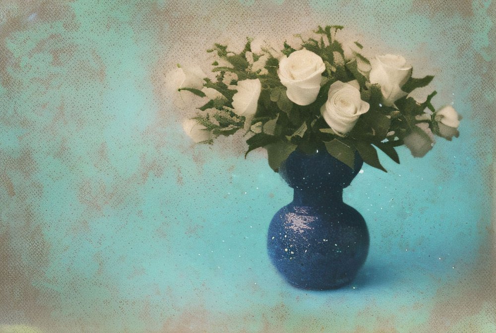 Rose bianche in vaso blu da Cicero Spin