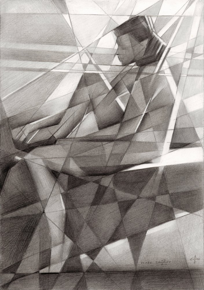 Figura cubista contemplativa da Corné Akkers