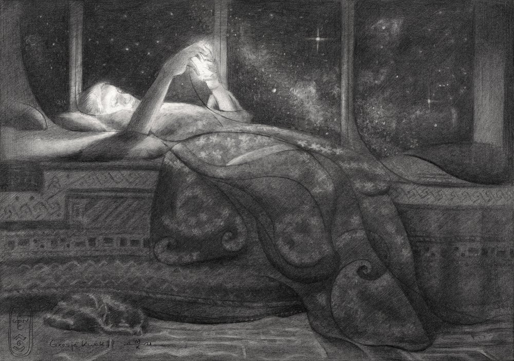Lettura notturna cosmica da Corné Akkers