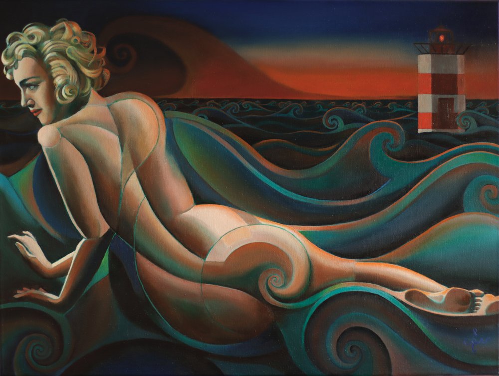 Donna nuda tra le onde dell
