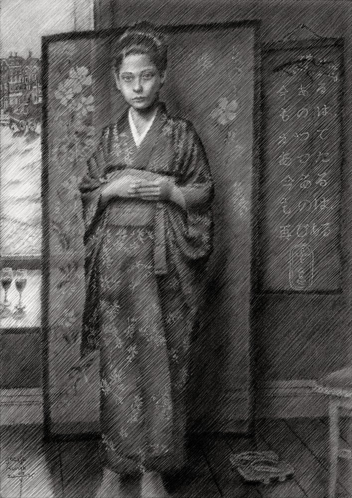 Ragazzo pensieroso in kimono da Corné Akkers