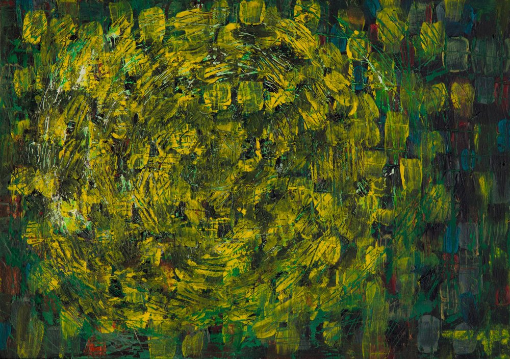 Verde vivace, giallo, astratto da Dale Hefer