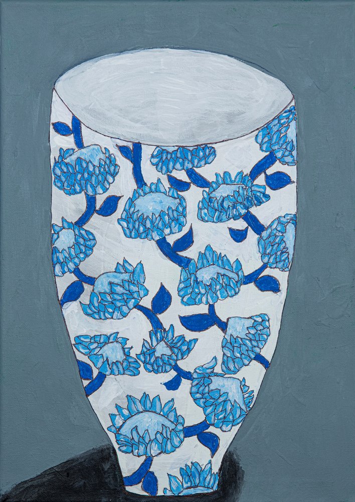 Vaso blu a motivi floreali da Dale Hefer & Family