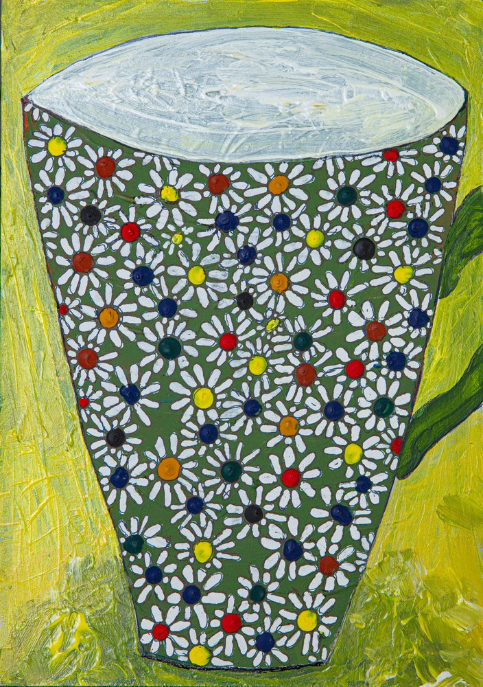 Tazza da tè con margherite colorate da Dale Hefer & Family