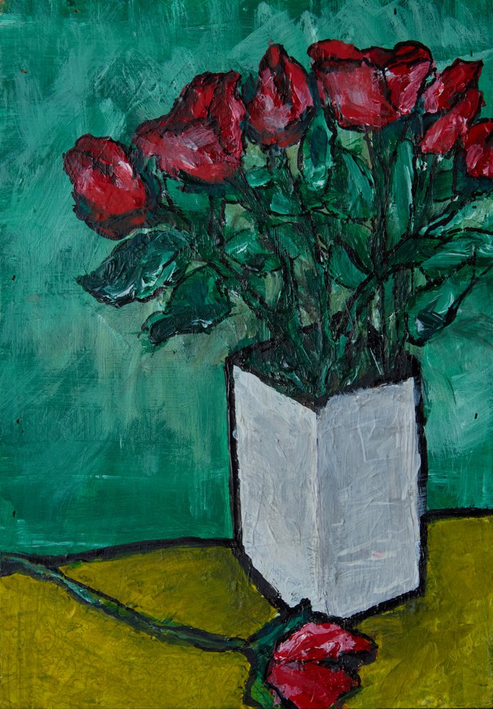 Natura morta con rose rosse da Dale Hefer & Family