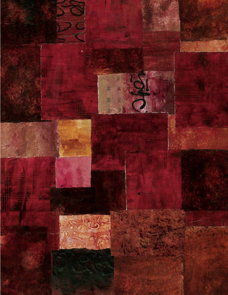 Patchwork cremisi astratto da Deb Chaney