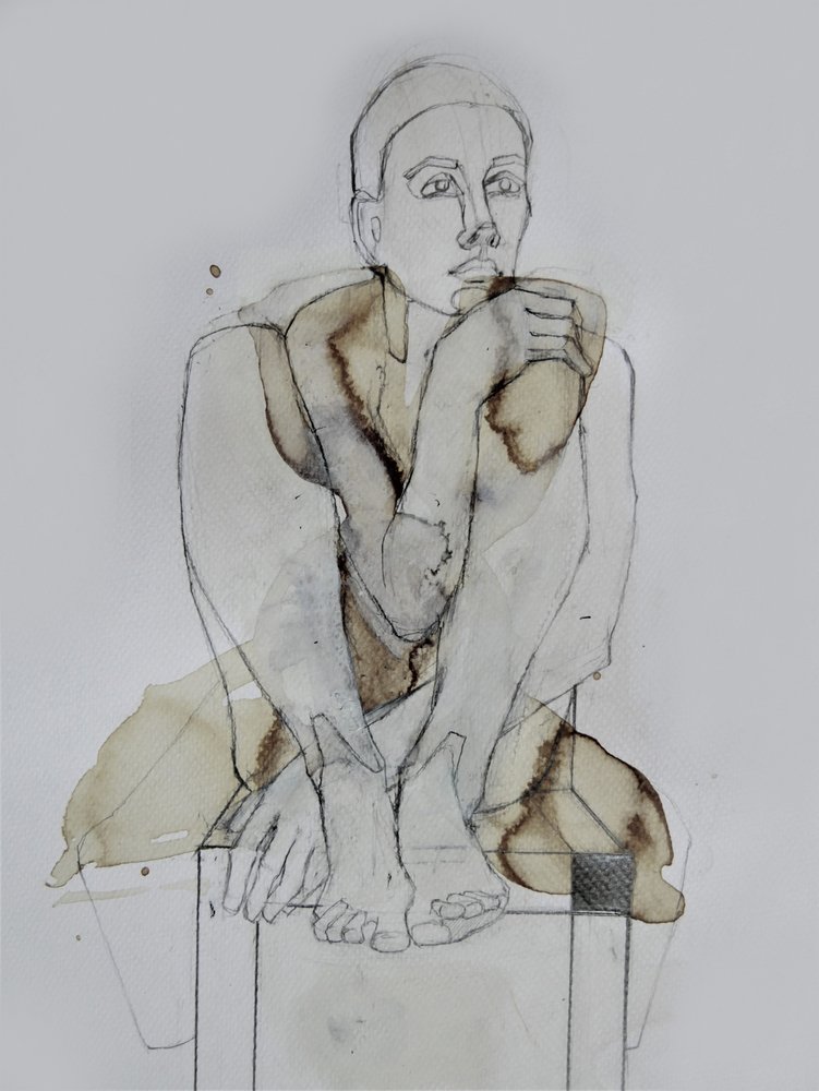 Figura seduta in atteggiamento contemplativo da Doris Schmitz