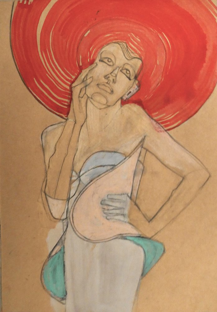 Elegante donna con cappello rosso da Doris Schmitz