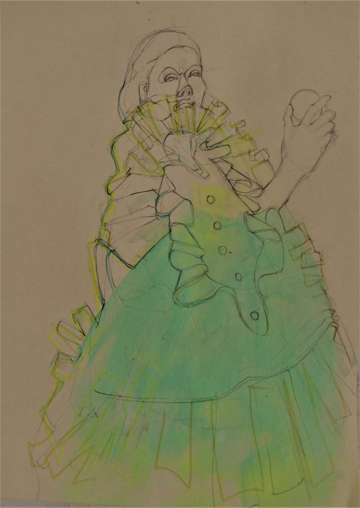 Schizzo di una donna elegante in verde da Doris Schmitz