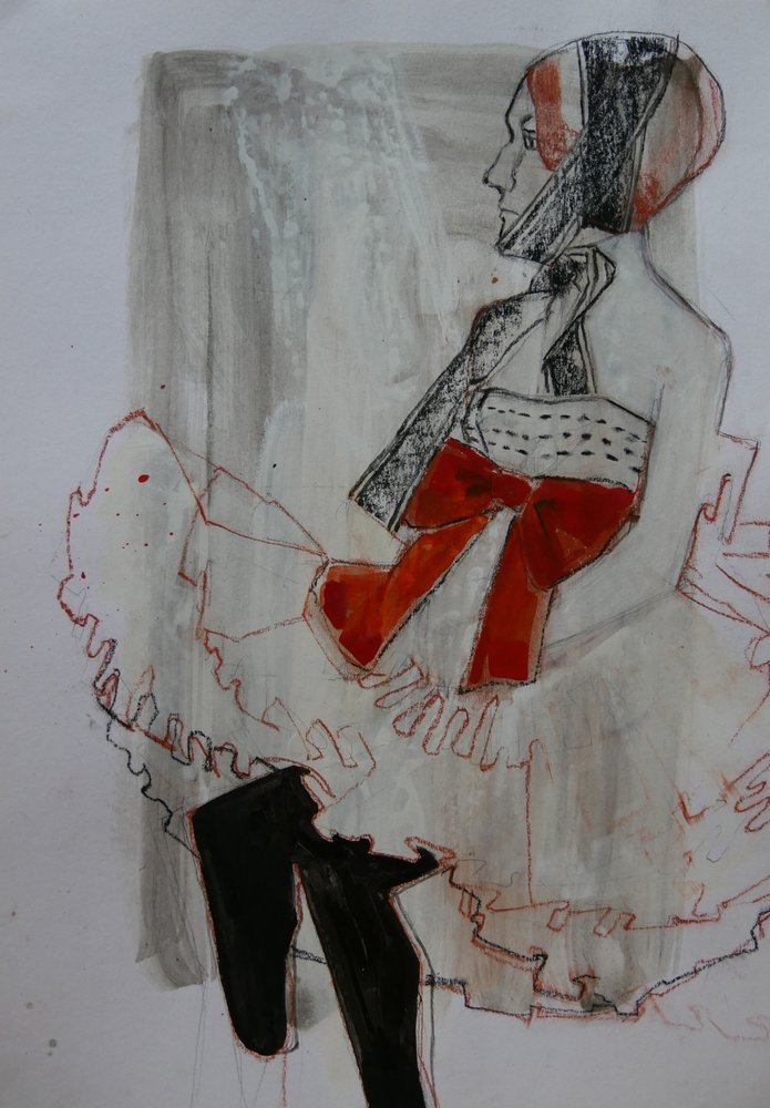 Donna elegante con fiocco rosso da Doris Schmitz