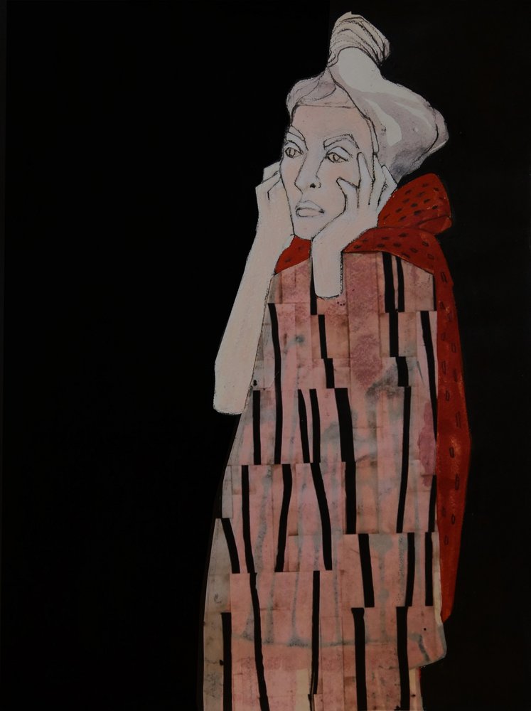 Donna pensierosa in rosso da Doris Schmitz