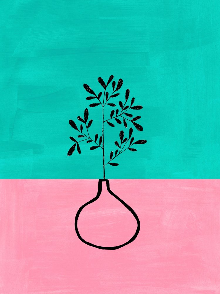 Vaso botanico rosa e verde acqua da Ejaaz Haniff