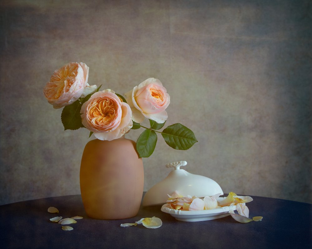 Natura morta con rose color cipria da Fangping Zhou
