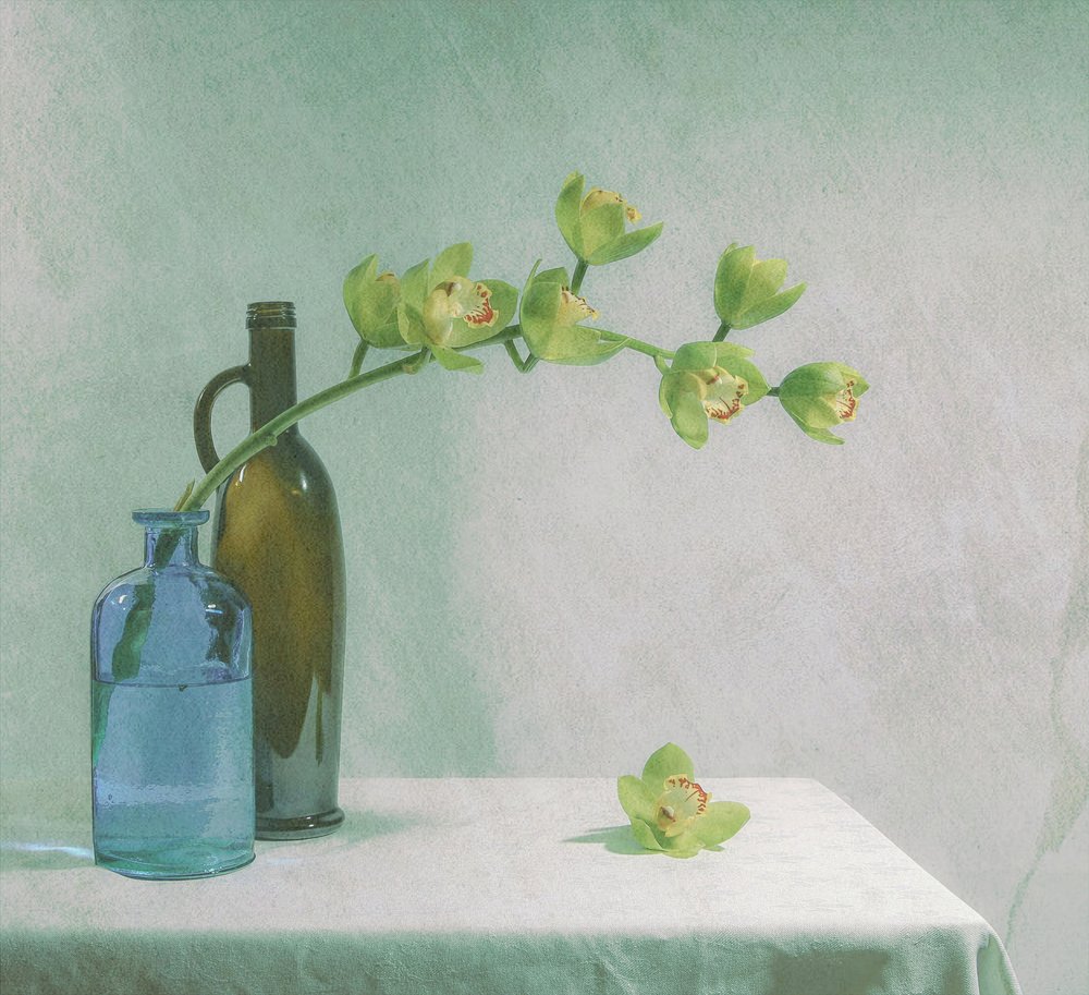 Orchidee e Blue Bottle da Fangping Zhou