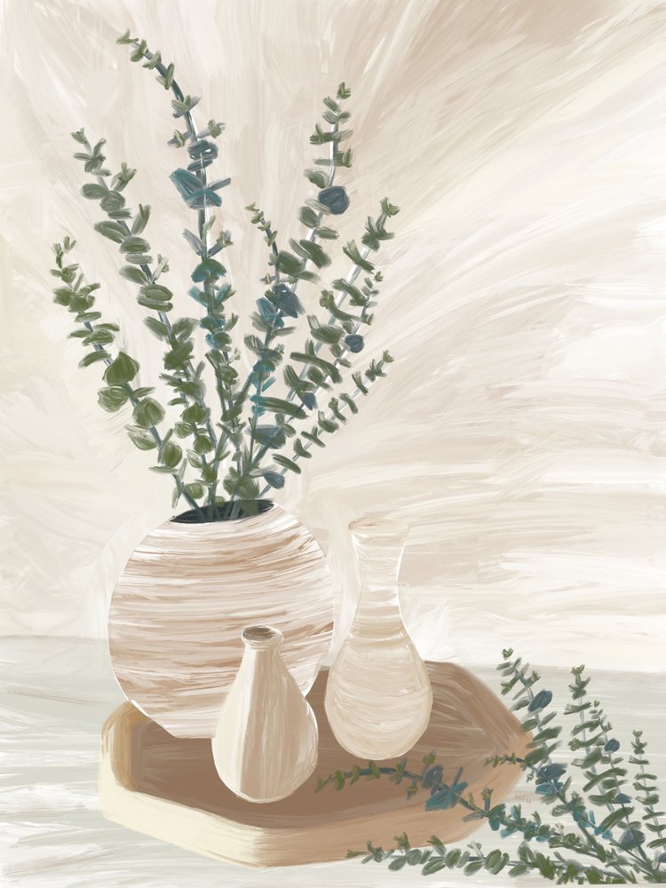 Composizione floreale serena all’eucalipto da GIovanna Gil Alves