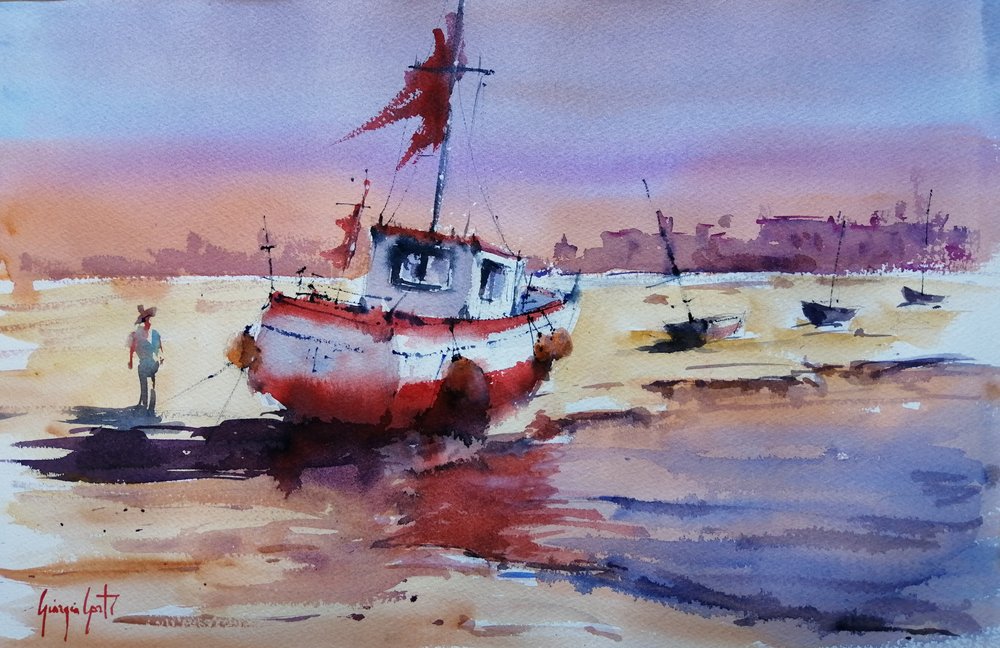 Barca arenata al tramonto da Giorgio Gosti