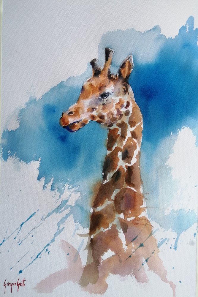 Giraffa blu ad acquerello da Giorgio Gosti